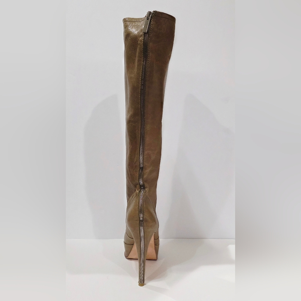 Dolce Vita TAN Leather Boot Knee High Tall Heel Silver Zipper Stiletto 9 M New - Picture 2 of 16